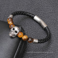 Fashion Jewelry handmade Bead Leather Luxury Skull Bracelet For Men